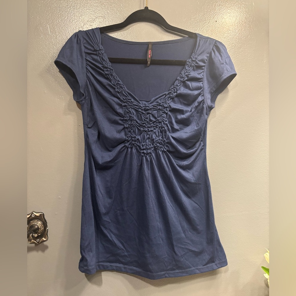 Candy Rain Navy Blue Short Sleeve Top Layering Formal Casual Streetwear Office